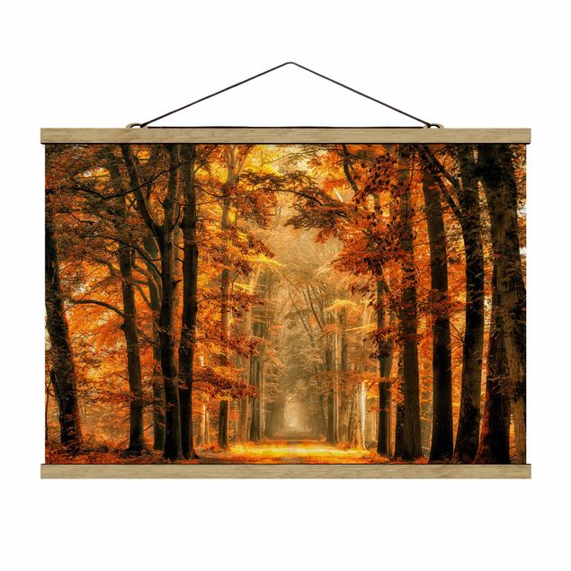 Stoffbild mit Posterleisten - Märchenwald im Herbst - Querformat 3:2