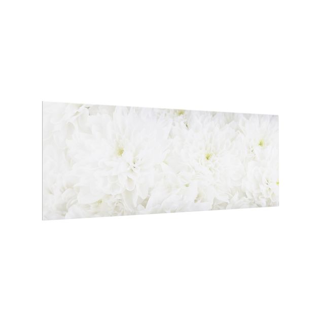Küchenrückwand Glas Muster Dahlien Blumenmeer weiß