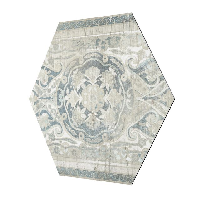 Hexagon Bild Alu-Dibond - Holzpaneel Persisch Vintage IV