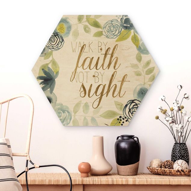 Moderne Holzbilder Blumenkranz mit Spruch - Faith