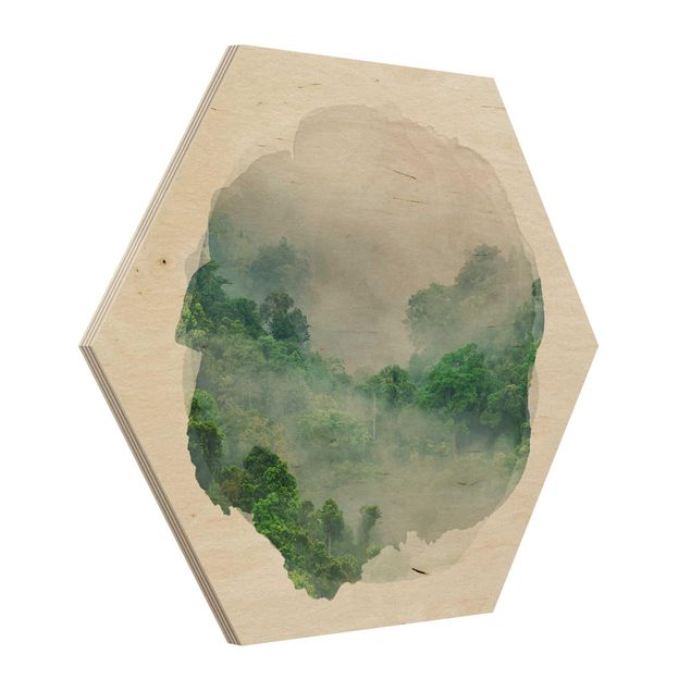 Holzbilder Wasserfarben - Dschungel im Nebel