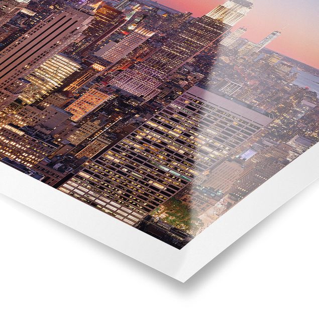Poster - Sonnenuntergang Manhattan New York City - Quadrat 1:1
