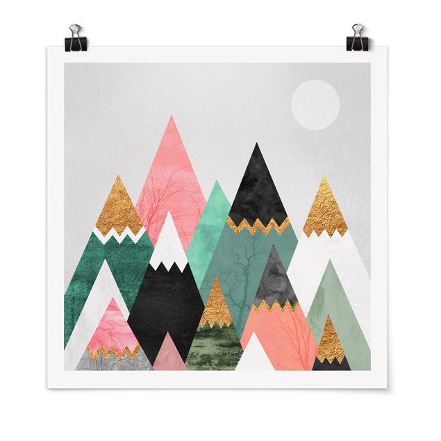 Poster - Dreieckige Berge mit Goldspitzen - Quadrat 1:1