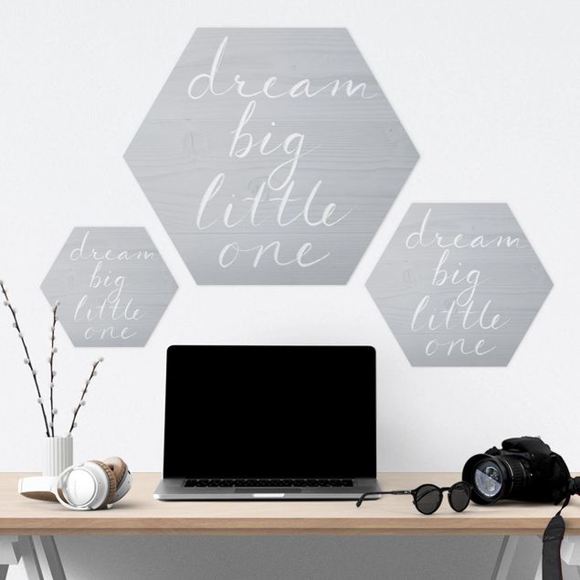 Hexagon Bild Forex - Holzwand grau - Dream big