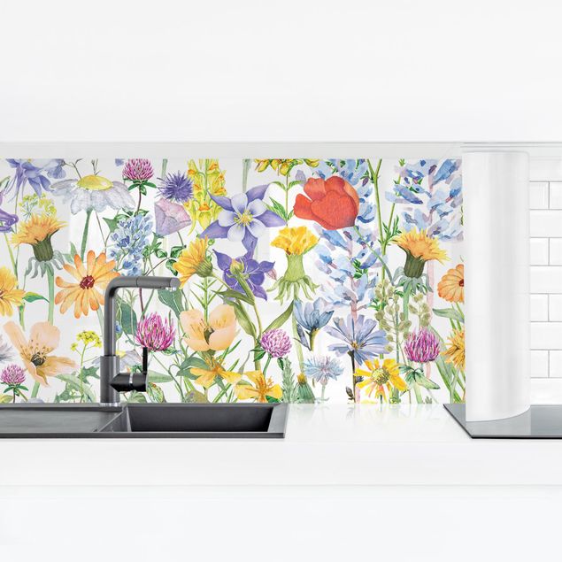 Küchenrückwände selbstklebend Aquarellierte Blumenwiese