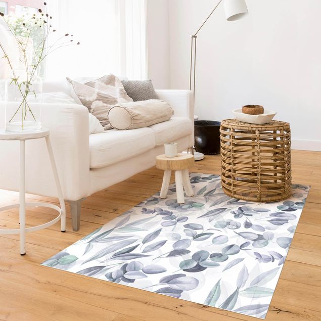 Teppiche Blaue Eukalyptus Aquarellblätter
