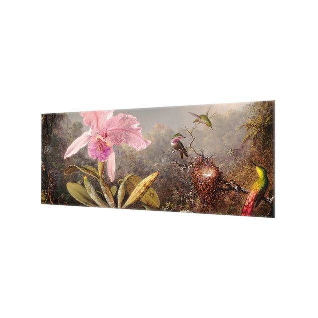 Wandbilder Kunstdruck Martin Johnson Heade - Orchidee und drei Kolibris
