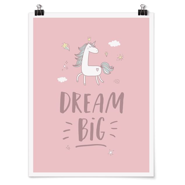 Poster Tiere Dream big Unicorn