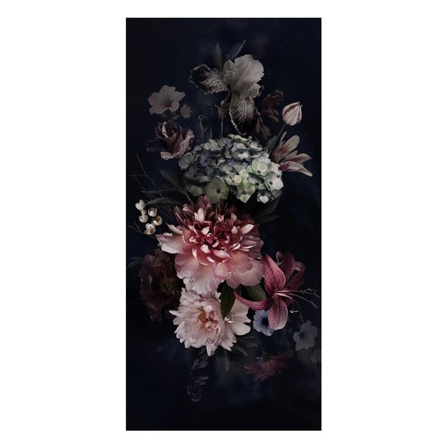 Magnettafel Blumen Blumen mit Nebel auf Schwarz