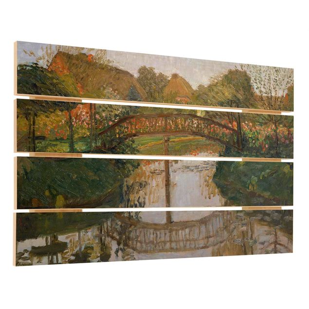 Bilder auf Holz Otto Modersohn - Bauerngarten mit Brücke