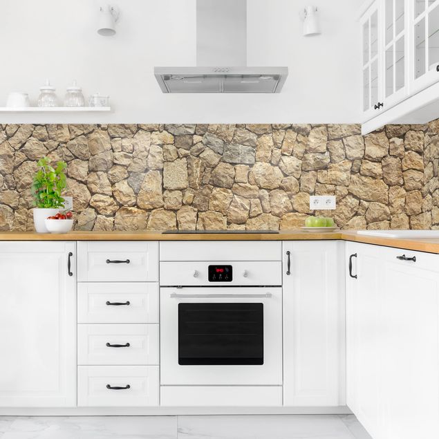 Küchenrückwand Steinoptik Alte Wand aus Pflasterstein