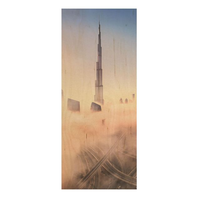 Holzbild Skyline Himmlische Skyline von Dubai