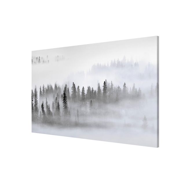 Magnettafel - Nebel im Tannenwald Schwarz-Weiß - Hochformat 3:2