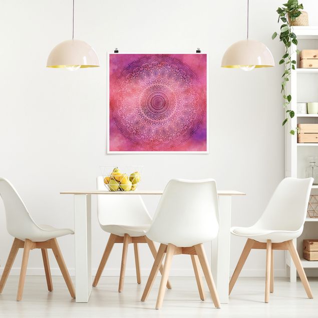 Poster Aquarell Aquarell Mandala Pink Violett