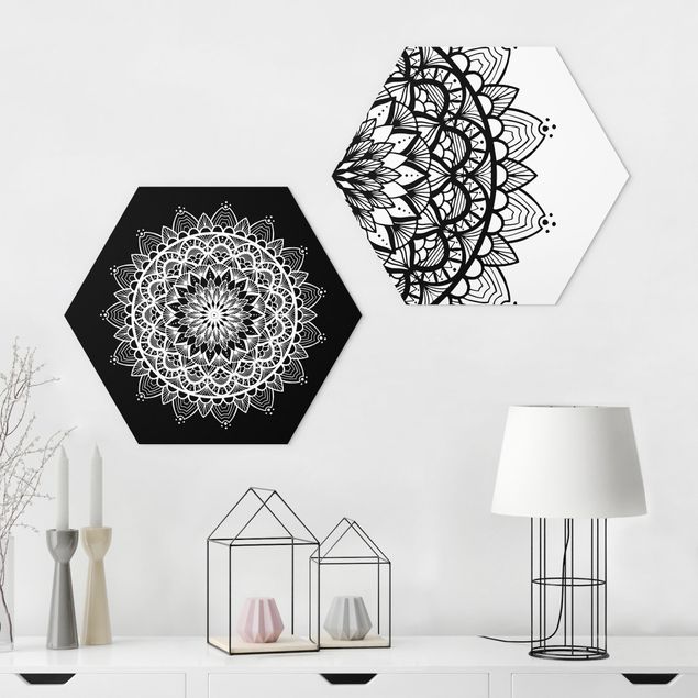 Bilder auf Hartschaumplatte Mandala Illustration shabby Set schwarz weiß