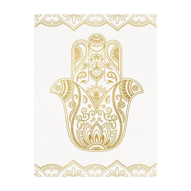 Teppich Orientalisch Hamsa Hand Lotus OM Illustration Set gold