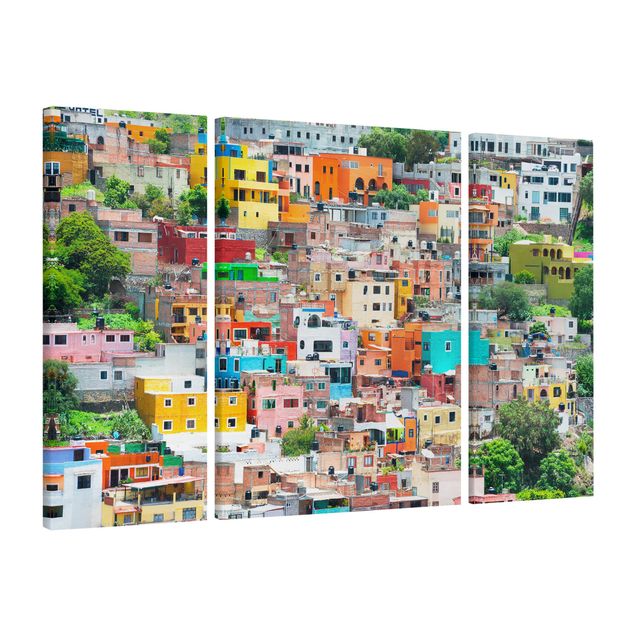 Wandbilder Wohnzimmer modern Farbige Häuserfront Guanajuato
