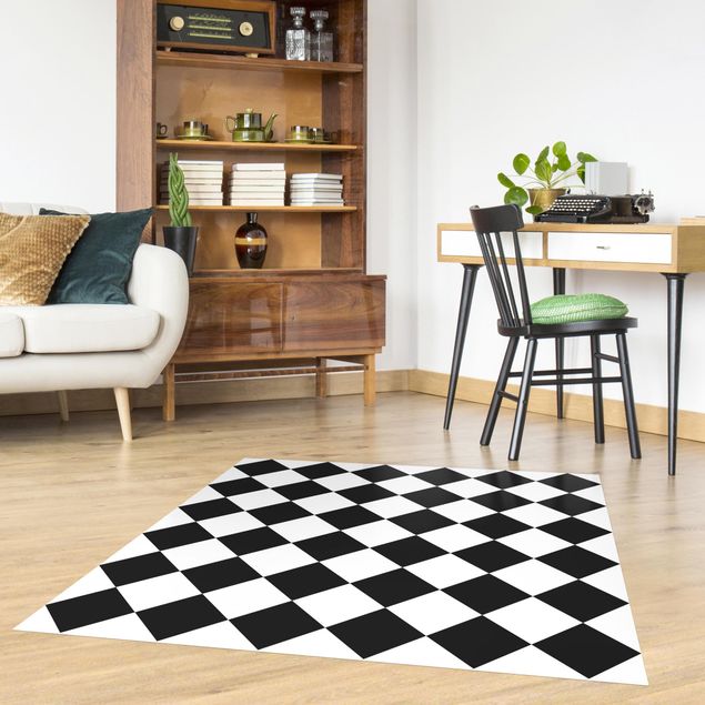 Teppiche Geometrisches Muster gedrehtes Schachbrett Schwarz Weiß