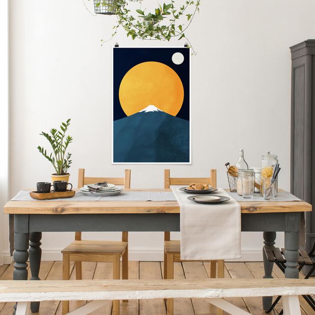 Schöne Wandbilder Sonne, Mond und Berge