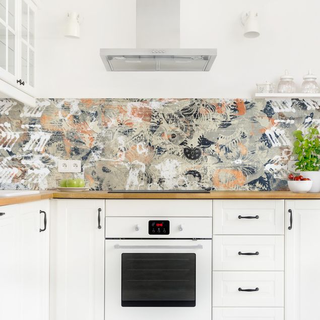 Küchenrückwand Glas Muster Terracotta Collage II