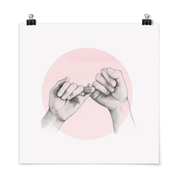 Poster kaufen Illustration Hände Freundschaft Kreis Rosa Weiß