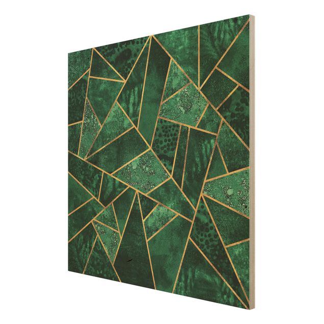 Holzbild - Dunkler Smaragd mit Gold - Quadrat 1:1