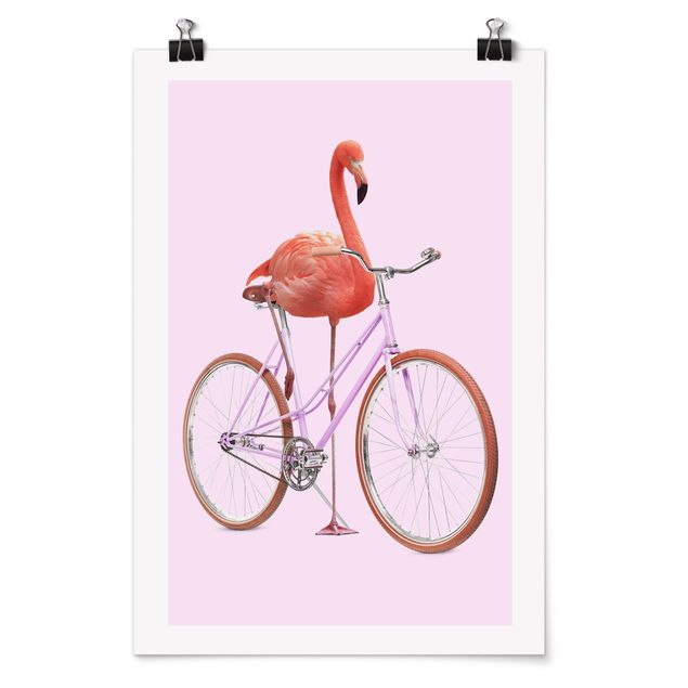Tiere Poster Flamingo mit Fahrrad