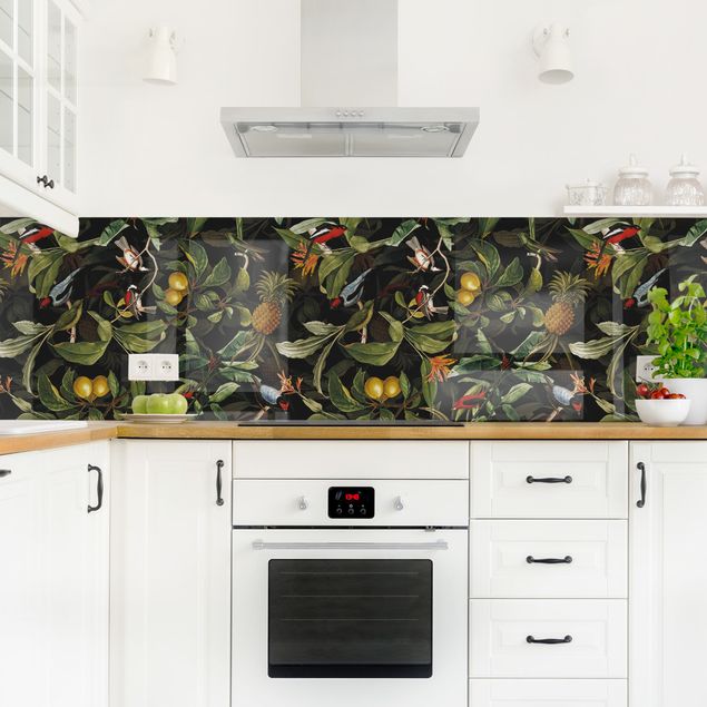 Küchenrückwand Muster Vögel mit Ananas Grün I