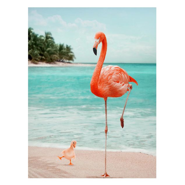 Magnettafel Blumen Strand mit Flamingo