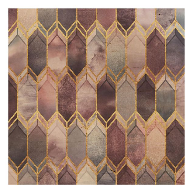 Holzbild - Glasmalerei geometrisch Rosé Gold - Quadrat 1:1
