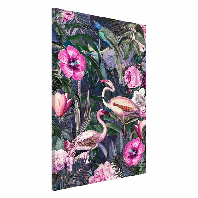 Wandbilder Tiere Bunte Collage - Pinke Flamingos im Dschungel