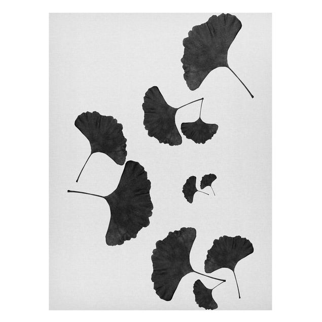 Magnettafel schwarz Ginkgo Komposition in Schwarz-Weiß