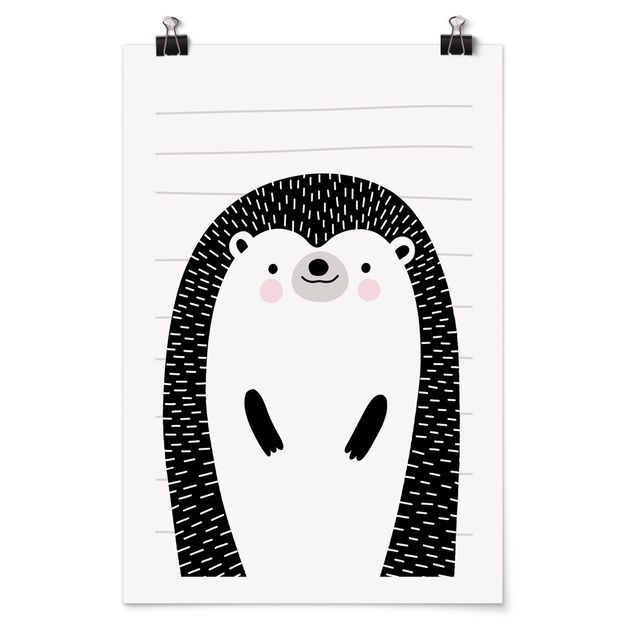 Poster Schwarz-Weiß Tierpark mit Mustern - Igel