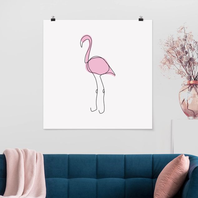 Poster Kinderzimmer Tiere Flamingo Line Art