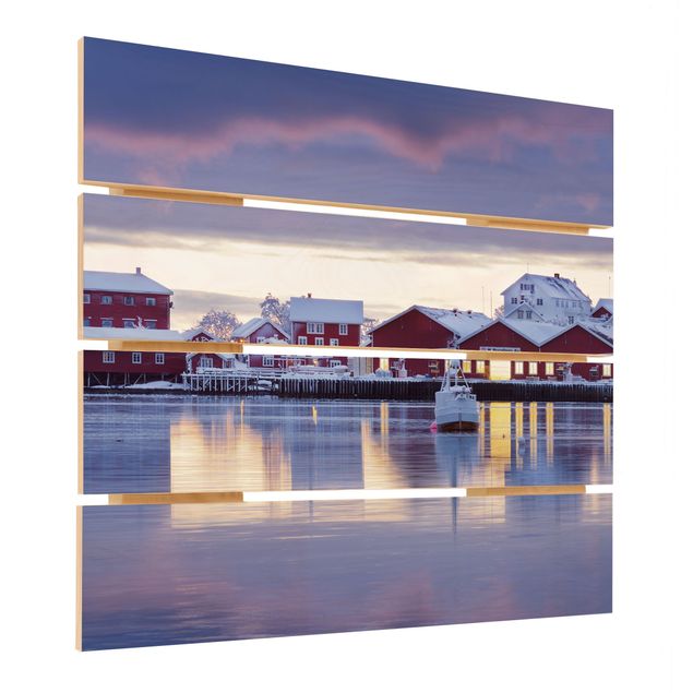 Holzbild - Reine in Norwegen - Quadrat 1:1