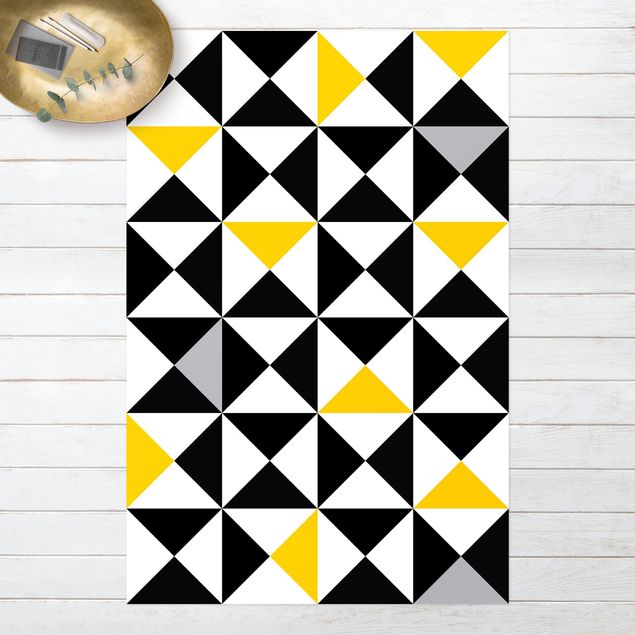 Outdoor Teppich Geometrisches Muster große Dreiecke Farbakzent Gelb