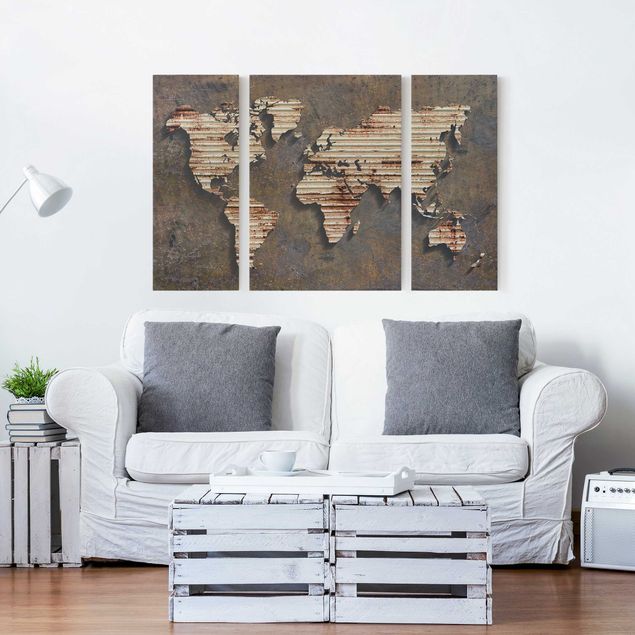 Wandbilder Wohnzimmer modern Rost Weltkarte