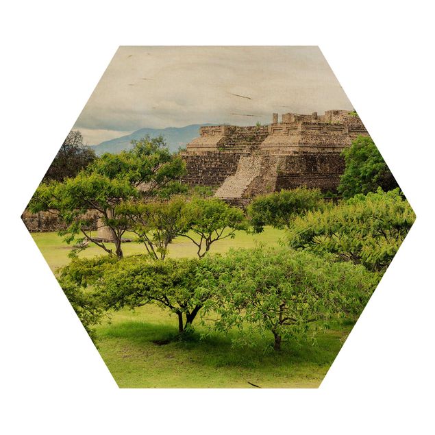 Hexagon Bild Holz - Pyramide von Monte Alban