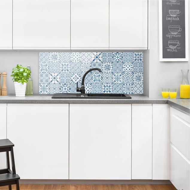 Spritzschutz Küche Fliesenoptik Musterfliesen Blau Weiß
