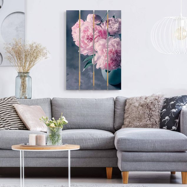 Holzbilder mit Blumen Vase mit Rosa Pfingstrosen Shabby