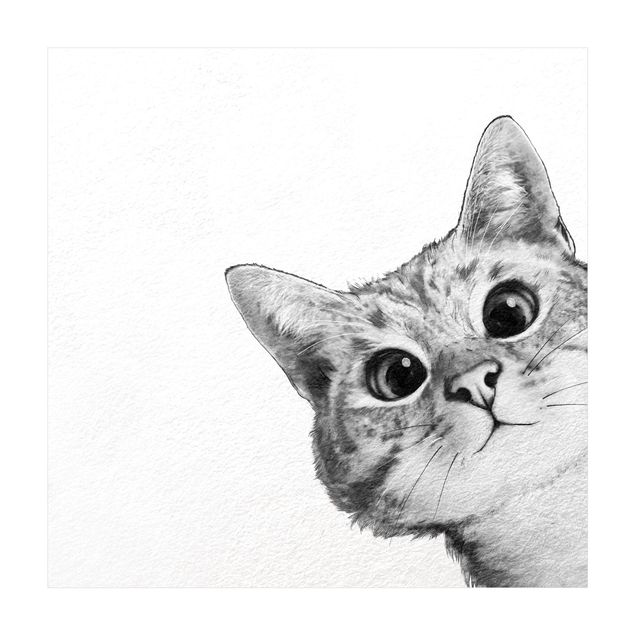 Teppich schwarz-weiß Illustration Katze Zeichnung Schwarz Weiß