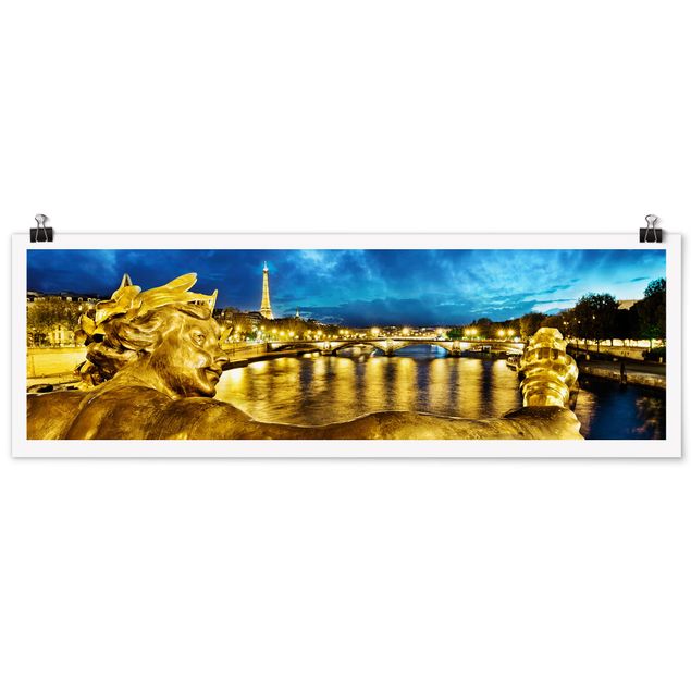 Poster - Goldenes Paris - Panorama Querformat