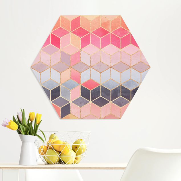 Hexagon Bild Forex - Buntes Pastell goldene Geometrie