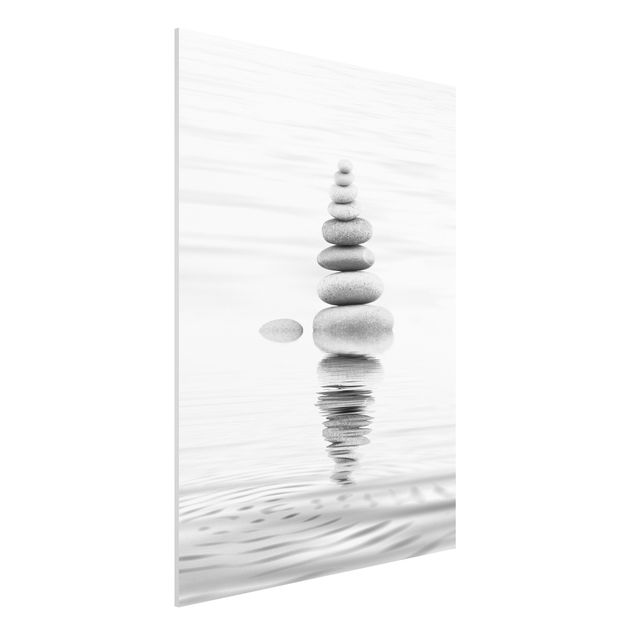 Bilder auf Hartschaumplatte Steinturm im Wasser Schwarz-Weiß