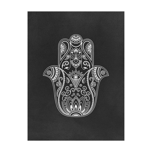 Teppich Orientalisch Hamsa Hand Illustration weiß schwarz