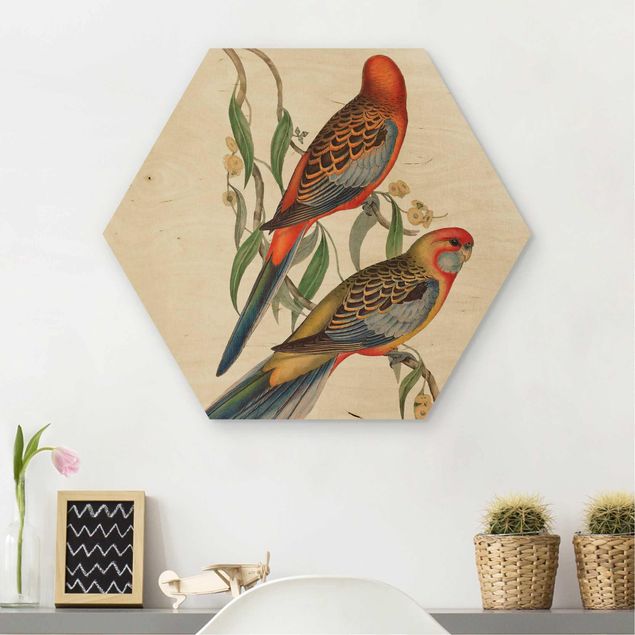 Holzbilder mit Blumen Tropische Papageien II