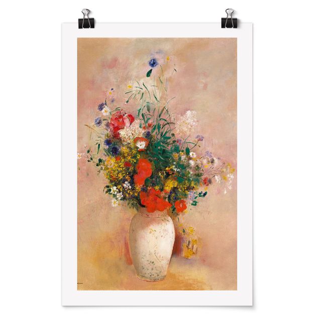 Kunstdruck Odilon Redon Odilon Redon - Vase mit Blumen (rosenfarbener Hintergrund)