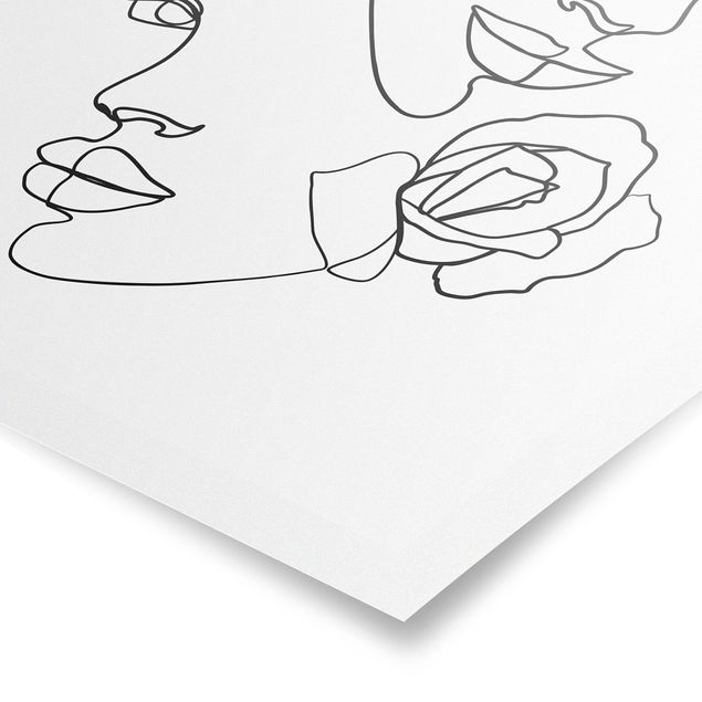 Blumen Poster Line Art Gesichter Frauen Rosen Schwarz Weiß
