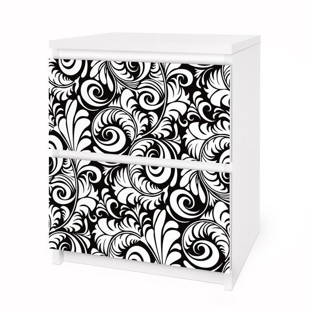 Schwarz-Weiß Folie selbstklebend Black and White Leaves Pattern