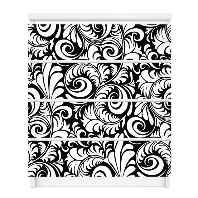 Klebefolie Fensterbank Black and White Leaves Pattern